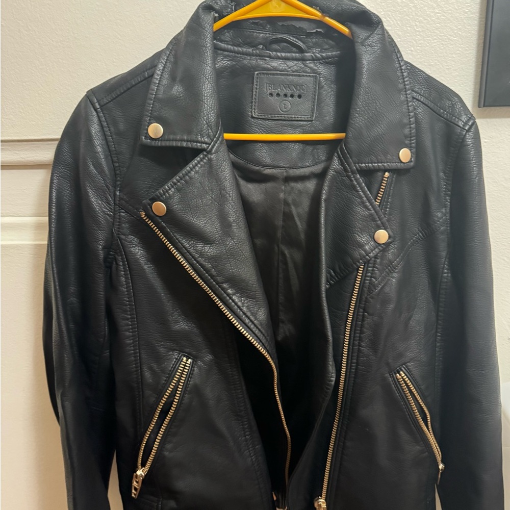 Blank NYC Black pleather Jacket with Gold Accents